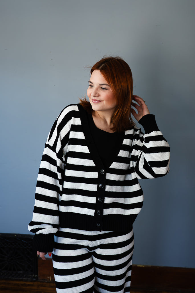 the sleek stripe buttoned up top