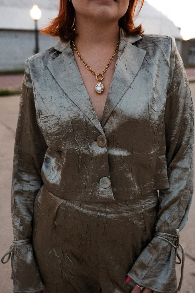 olive velvet cropped top