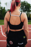 white lined sports bra