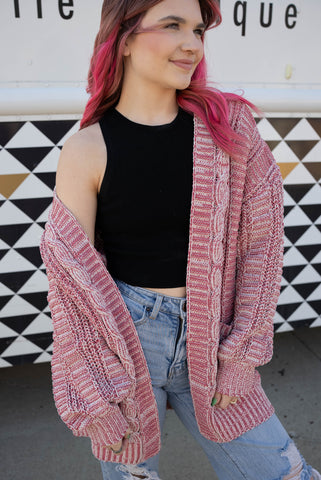 pretty in pink cable cardigan