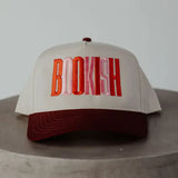 bookish maroon trucker hat